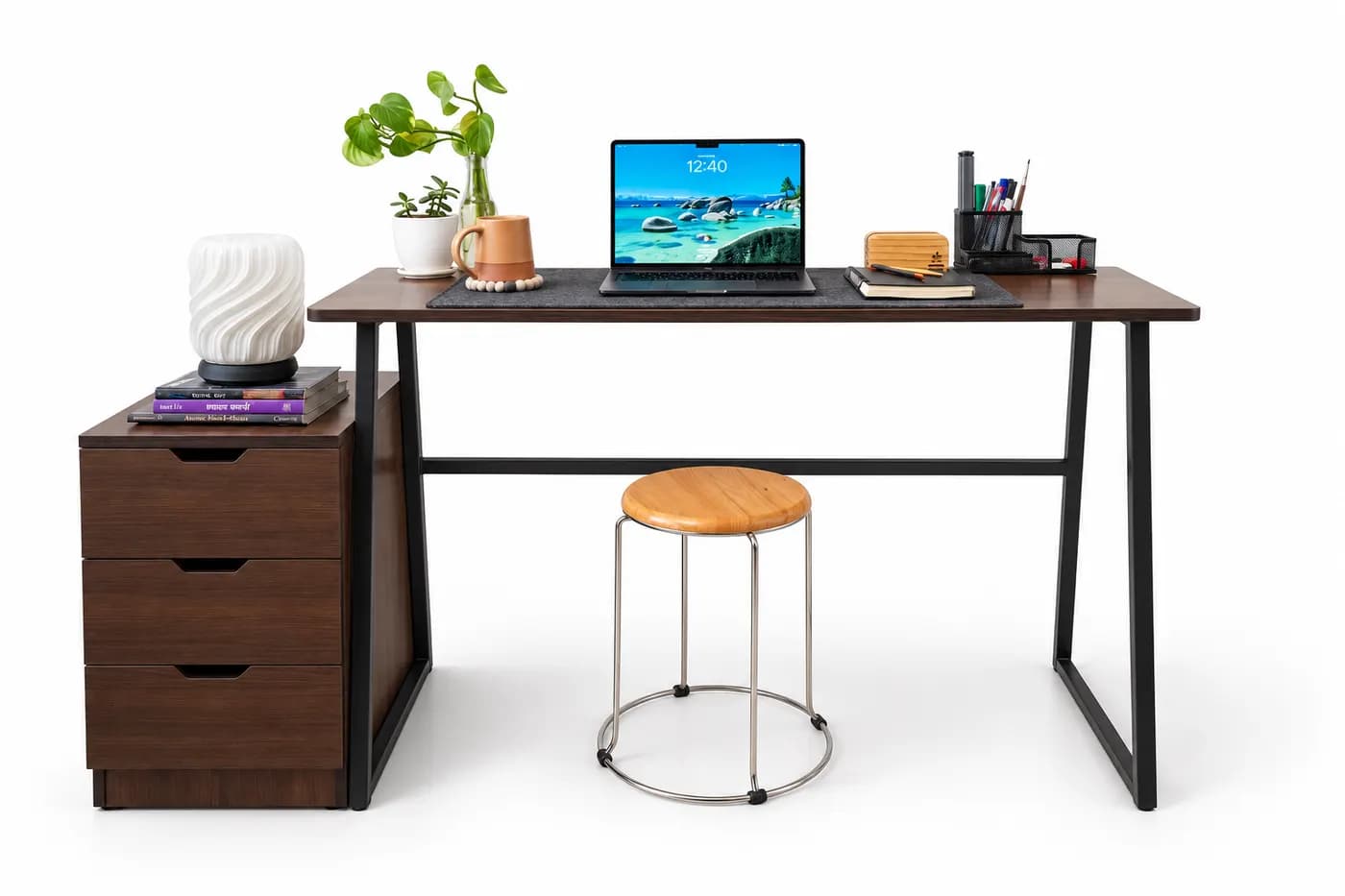 small study desk fixed leg with side drawer