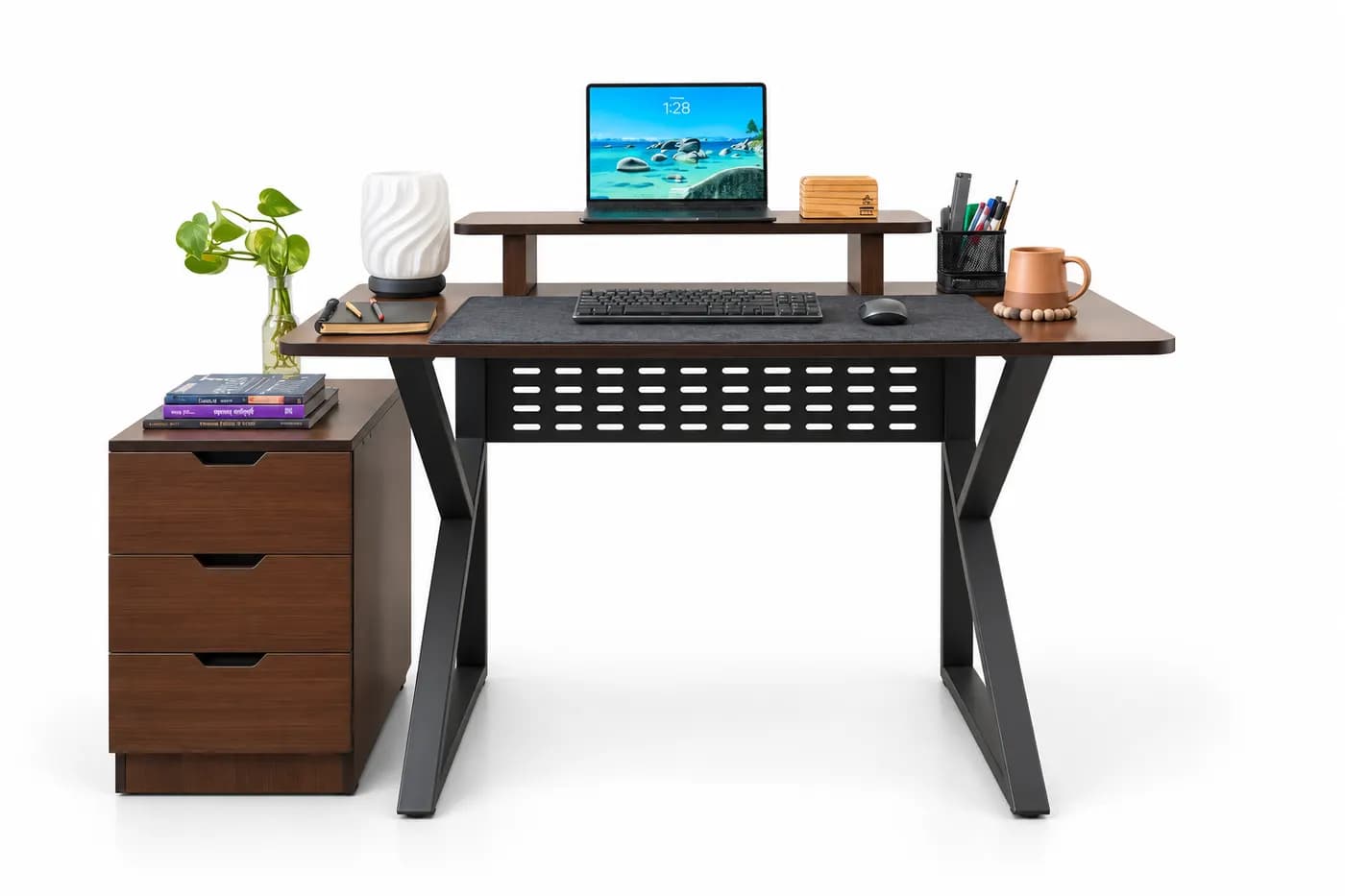 study desk triangle leg with side drawer